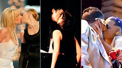 Britney Spears y Madonna en los MTV VMA de 2003. Michael Jackson y Lisa Marie Presley en los mismos premios en 1994. Y Bad Bunny besando a un bailarín, en los premios de 2022.