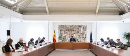 El presidente del Gobierno, Pedro Sánchez, preside la reunión del Comité Científico de la Covid-19, en Madri.
