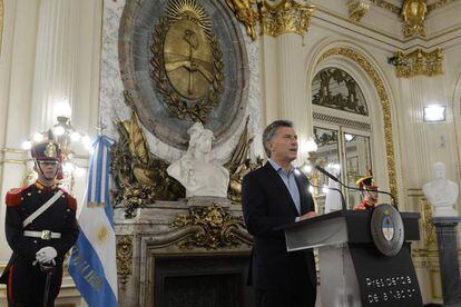 El presidente Mauricio Macri durante un discurso en la Casa Rosada, el 3 de abril de 2017.
