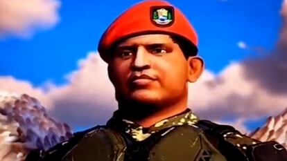 An animation of Hugo Chávez in the video tribute published by the State Government of Carabobo.