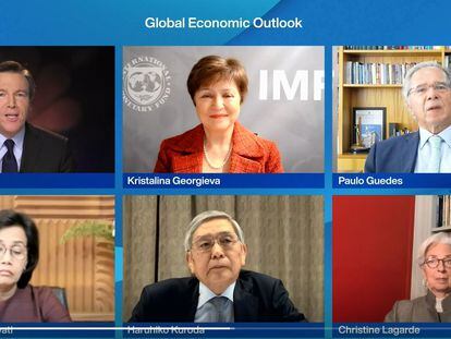 Captura de vídeo del debate virtual sobre Perspectivas de la Economía global celebrada este viernes en el Foro Económico Mundial.