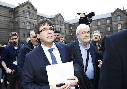 Carles Puigdemont, a la seva arribada a la Universitat de Copenhaguen.