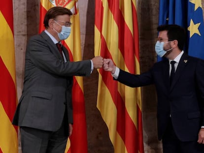 El president de la Generalitat Valenciana, Ximo Puig y su homólogo catalán, Pere Aragonés. 