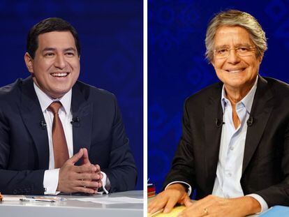 Andrés Arauz y Guillermo Lasso, en uno de los debates presidenciales de Ecuador.