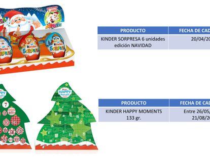 Algunos de los productos Kinder retirados del mercado.