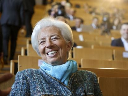 La presidenta del BCE, Christine Lagarde, asiste a una conferencia en Fráncfort (Alemania), este miércoles.