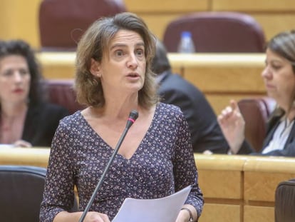 La ministra para la Transici&oacute;n Ecol&oacute;gica Teresa Ribera durante el pleno en el Senado
 