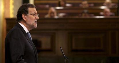 El president del Govern central, Mariano Rajoy, durant la seva compareixença al Congrés dels Diputats.