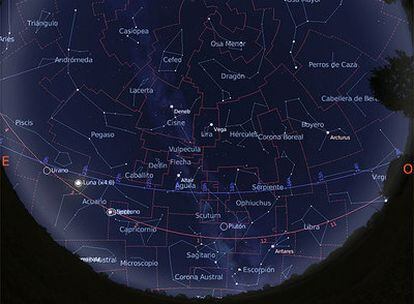 Mapa del cielo visible desde una latitud 40º N el 15 de junio de 2009 a las 03.30.