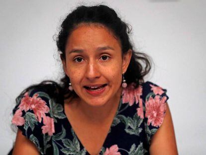 Bertha Zúñiga en una rueda de prensa este martes en Ciudad de Guatemala.