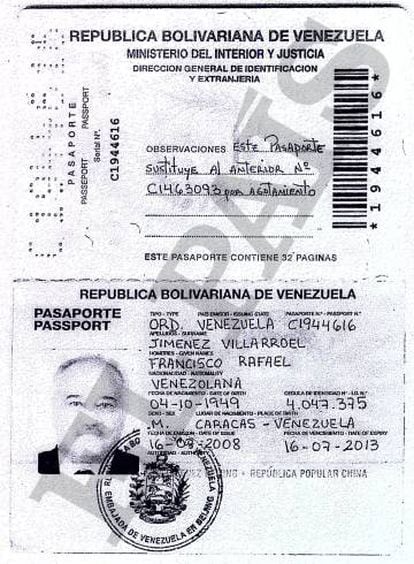 Pasaporte que adjunto para abrir su cuenta en la Banca Privada d&#039;Andorra (BPA) el directivo de PDVSA Francisco Javier Jim&eacute;nez Villarroel. 