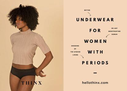 Publicidad de Thinx, que se proclamaba como una firma «activista por la menstruación». La CEO de la firma después fue acusada de acosar a sus trabajadoras, así como de ofrecer salarios bajos y no conceder bajas de maternidad.