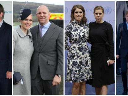 De izquierda a derecha, Autumn y Peter Philips, Zara y Mark Tindall, Beatriz y Eugenia de York y Jacobo y lady Luisa Windsor.