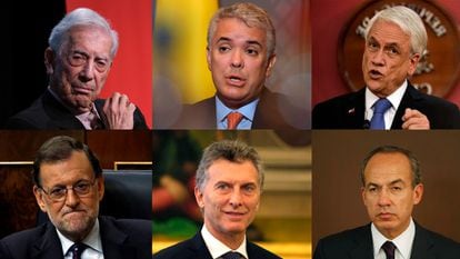 Mario Vargas Llosa, Iván Duque, Sebastián Piñera, Mariano Majoy, Mauricio Macri y Felipe Calderón.