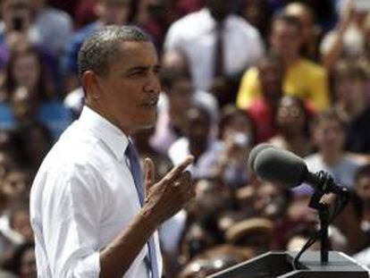 El presidente de los EE.UU., Barack Obama, durante un acto de campaña electoral en Columbus, Ohio, Estados Unidos, el 21 de agosto de 2012.