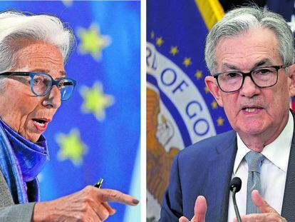 Christine Lagarde, presidenta del BCE, y el presidente de la Reserva Federal, Jerome Powell.