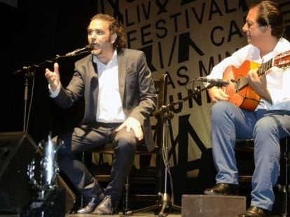 El cantaor David Lagos, en su actuaci&oacute;n en el Festival del Cante de las Minas, en La Uni&oacute;n (Murcia). 