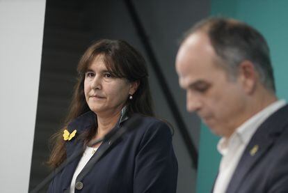 Laura Borràs y Jordi Turull, el viernes en su comparecencia en Barcelona tras la votación de la militancia de Junts.