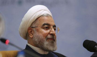 El presidente iran&iacute;, Hassan Rouhani en una conferencia en Teher&aacute;n. 