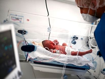 Un bebé en una incubadora de París, el 29 de junio de 2022.