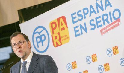 El presidente del Gobierno en funciones, Mariano Rajoy, durante un acto este mi&eacute;rcoles en Zaragoza.