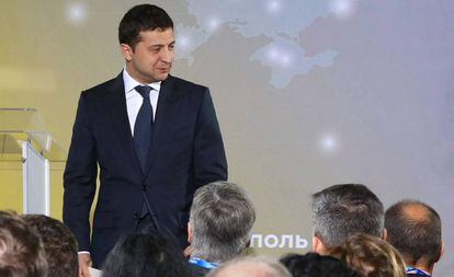 El presidente ucranio, Volodímir Zelenski, este miércoles en Mariúpol.
