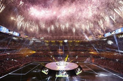 El estadio Santiago Bernabéu durante la celebración de la Champions League del Real Madrid.