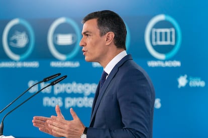 El presidente del Gobierno, Pedro Sánchez, en la comparecencia en La Moncloa en Madrid este martes.