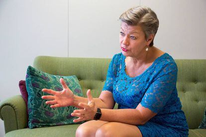 Ylva Johansson, comisaria europea de Interior, durante una entrevista con EL PAÍS el pasado febrero.