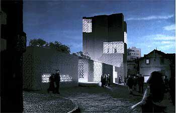 Vista nocturna del proyecto de Herzog y De Meuron para la Ciudad del Flamenco de Jerez.