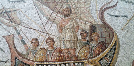 Mosaico que muestra a Ulises frente a las sirenas, museo del Bardo.