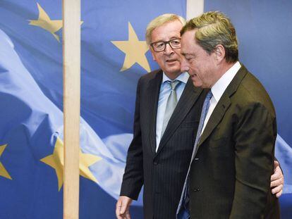 Juncker y Draghi este lunes en Bruselas.