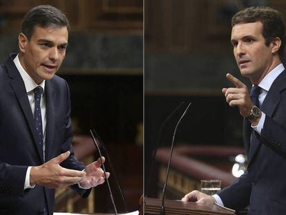 Pedro Sánchez y Pablo Casado, durante el pleno del Congreso.