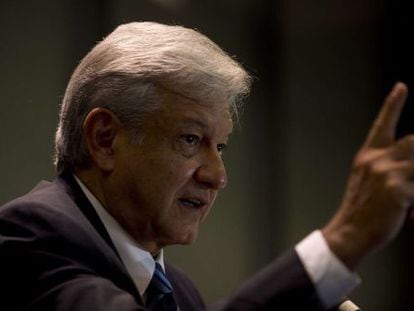 L&oacute;pez Obrador, en su conferencia de prensa de este lunes. 