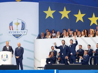 Rahm y Rose, con el equipo europeo.