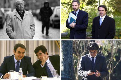 Los cuatro directores de Gabinete desde 1982. Arriba a la izquierda, Roberto Dorado (Felipe González), a su derecha, Carlos Aragonés con José María Aznar, debajo, Enrique Serrano con Rodríguez Zapatero, y Jorge Moragas (Mariano Rajoy).