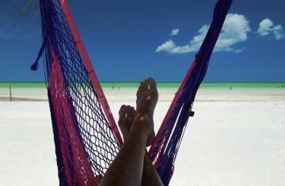 Una foto tipo "Aquí, sufriendo", en una playa de la isla de Holbox, en Yucatán (Mexico).