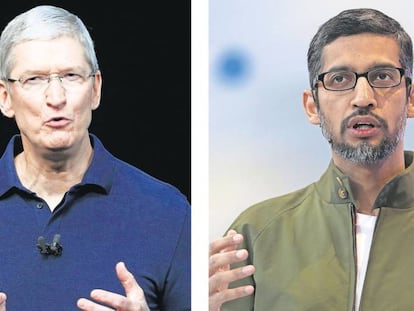 Tim Cook y Sundar Pichai, consejeros delegados de Apple y Google.