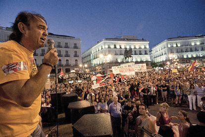 Manifestación ayer en Sol contra los recortes sociales.