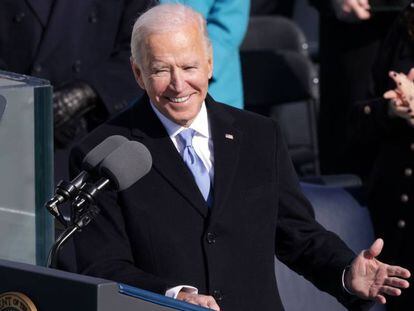 Joe Biden durante su primer discurso como presidente de Estados Unidos, este miércoles, en Washington. 