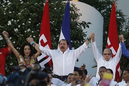 Ortega (centro), el sábado en la convención nacional del Frente Sandinista en Managua.