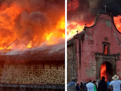 Incendio en la Iglesia de Santiago Apóstol de la comunidad de Nurio, del municipio de Paracho Michoacán.