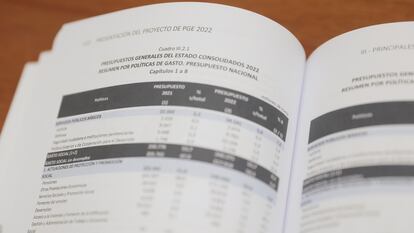 Una página del proyecto de Presupuestos para 2022.