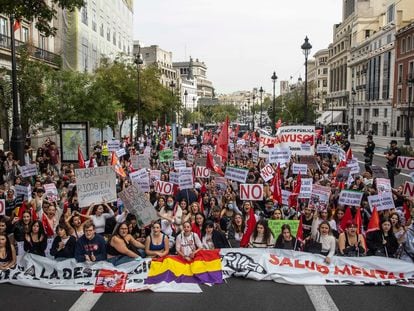 Manifestación de estudiantes en Madrid el pasado octubre para reclamar más inversión pública en salud mental.