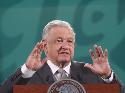 El presidente López Obrador, este jueves en Palacio Nacional.