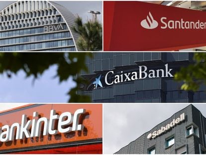 Logos de BBVA, Santander, CaixaBank, Bankinter y Banco Sabadell.