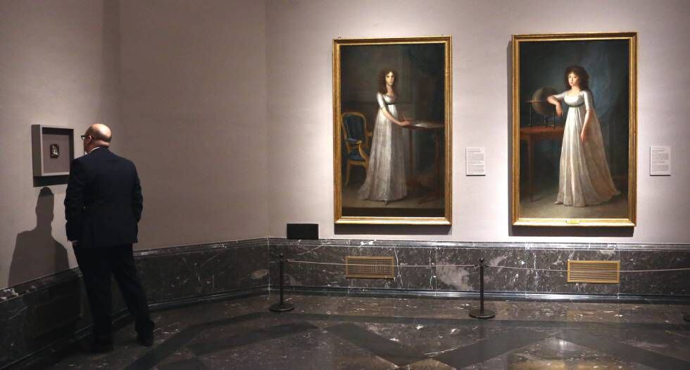 Retratos de Josefa Manuela (izquierda) y de Joaquina Téllez-Girón, en la muestra 'El desafío del blanco. Goya y Esteve retratistas de la casa de Osuna'.