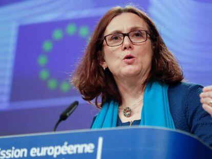 La comisaria europea de Comercio, Cecilia Malmstrom, este lunes en Bruselas.