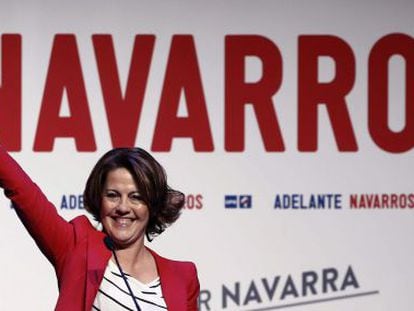 La presidenta del Gobierno de Navarra y de UPN, Yolanda Barcina, en un mitin de campaña.