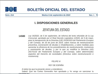 La reforma concursal entrará en vigor el próximo 26 de septiembre